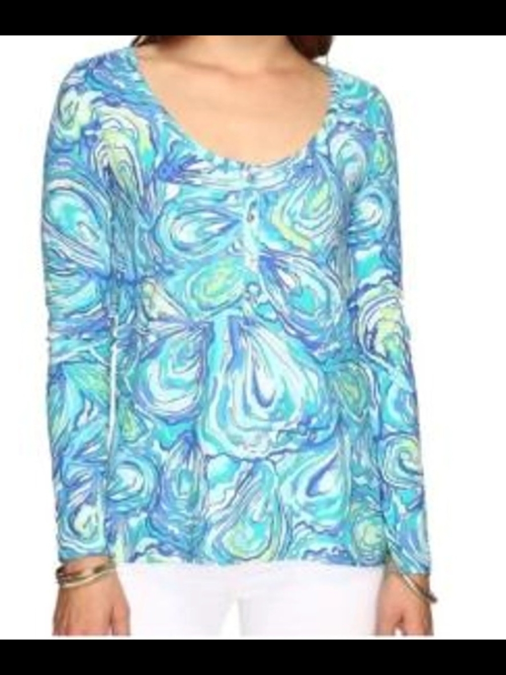 Lilly Pulitzer Sorella Sparkling Blue Long-Sleeve Scoop Neck Pima Cotton Top